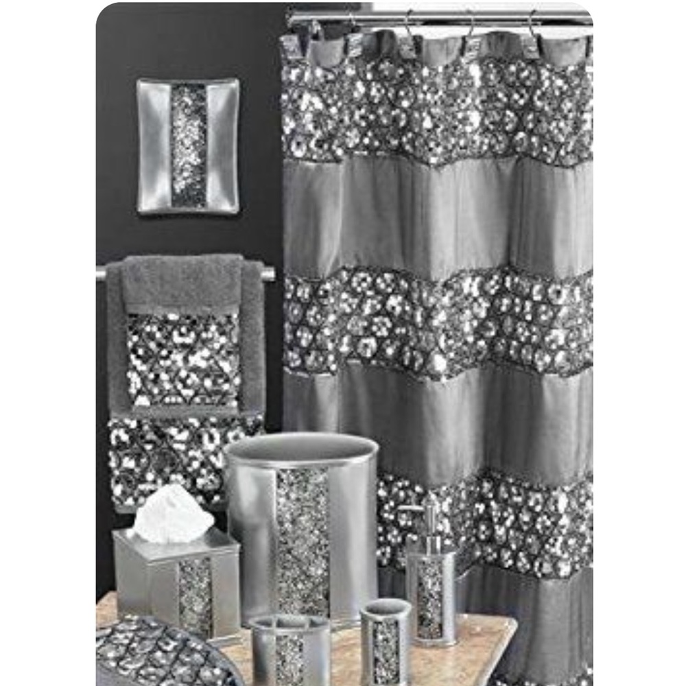 Silver Sequined Material Shower Curtain Glimmer - Picture 6 of 7